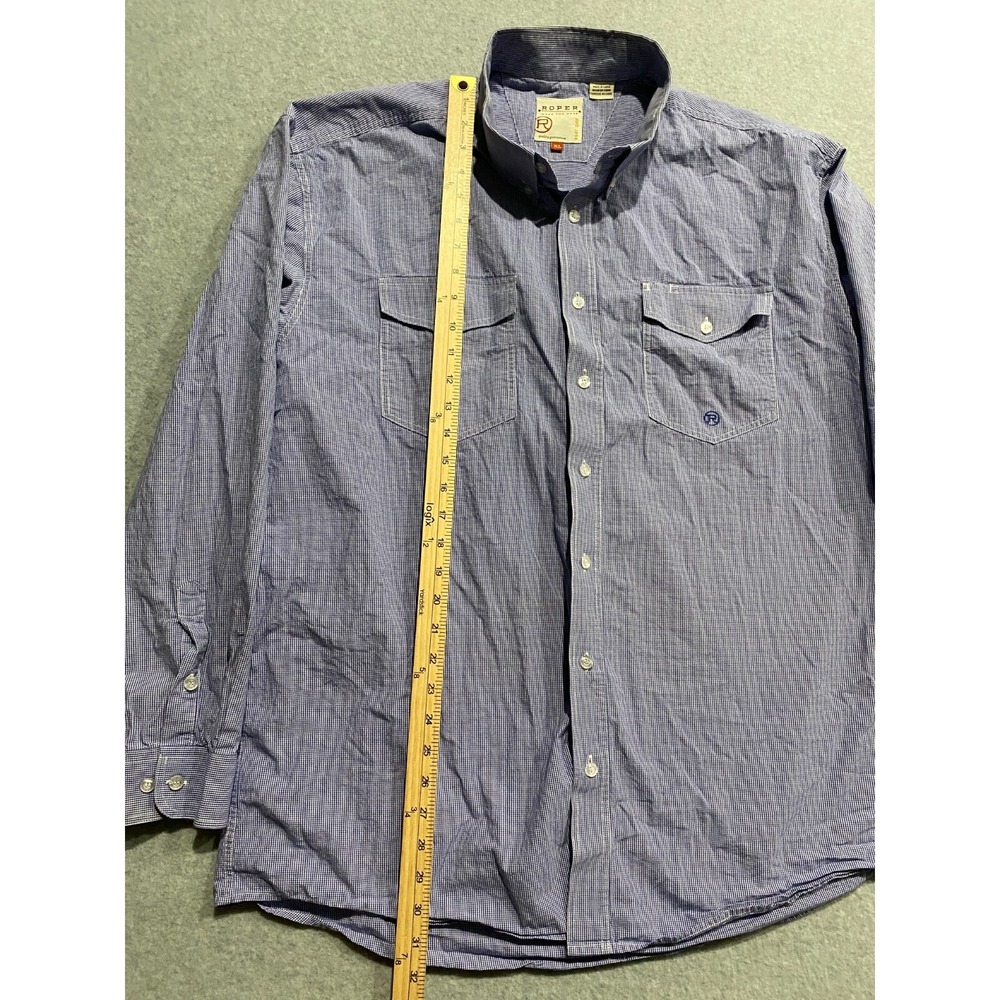 Roper Button Down Shirt Mens XL Small Blue & White Gingham Cowboy Western Casual - Picture 7 of 10